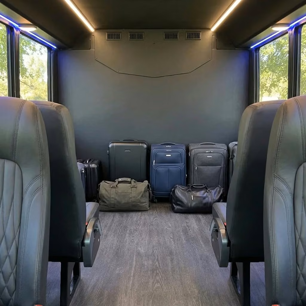 gary 20 passenger minibus luggage area