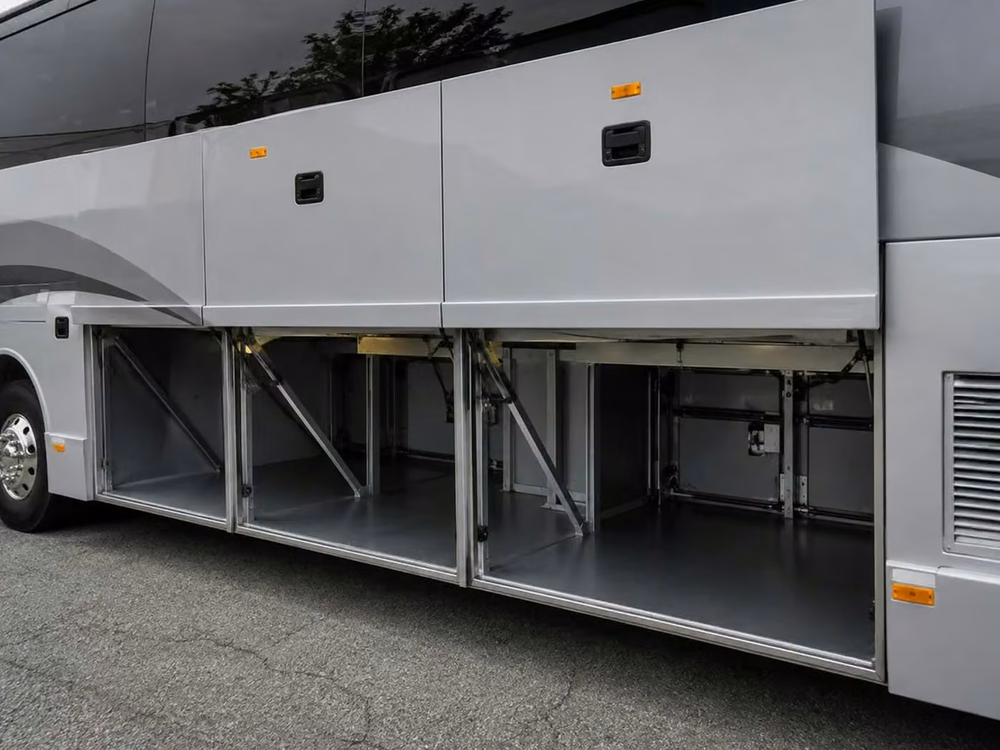 gary 56 passenger charter bus luggage bays