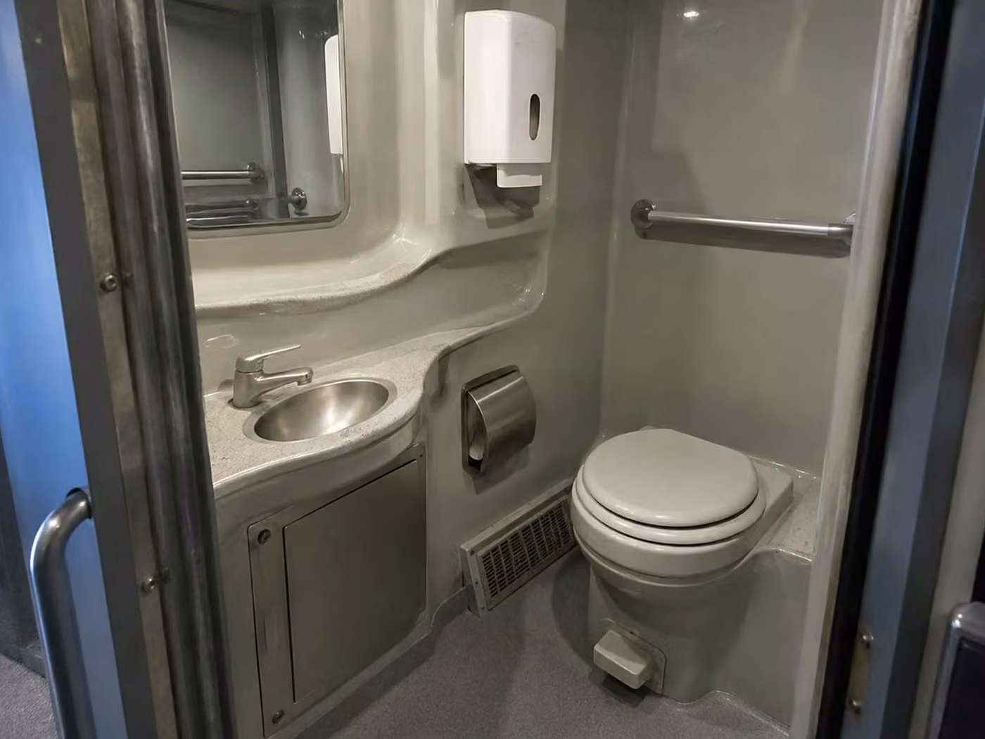 gary 56 passenger charter bus onboard restroom