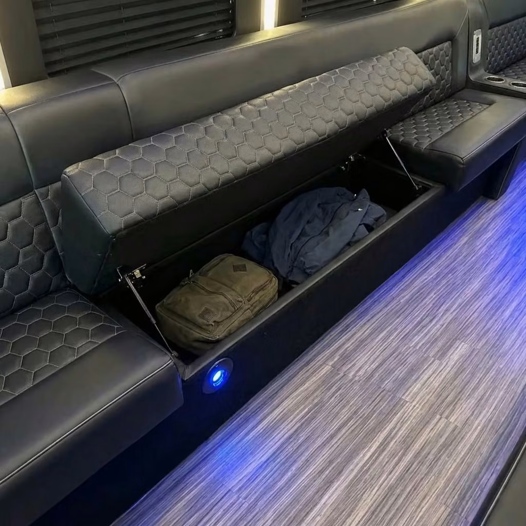 gary party bus under seat storage