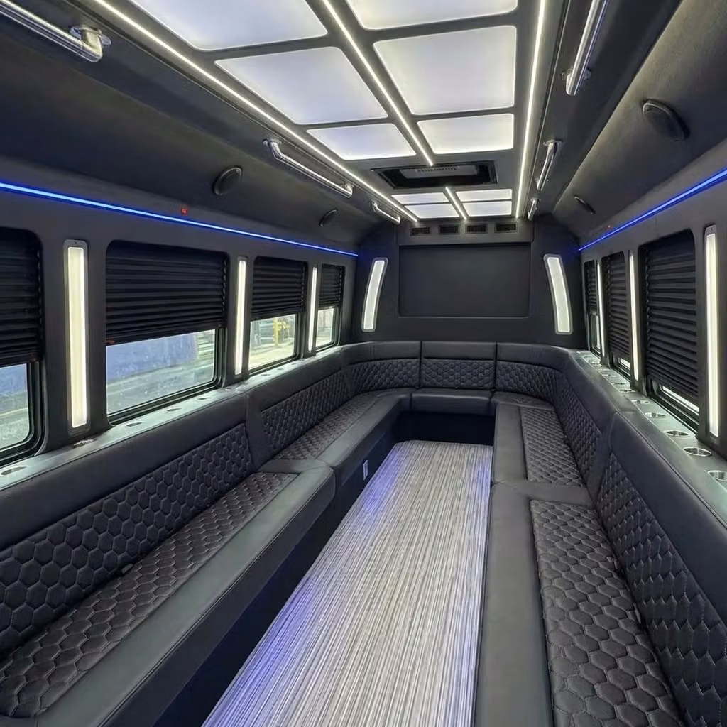 gary party bus wraparound seating