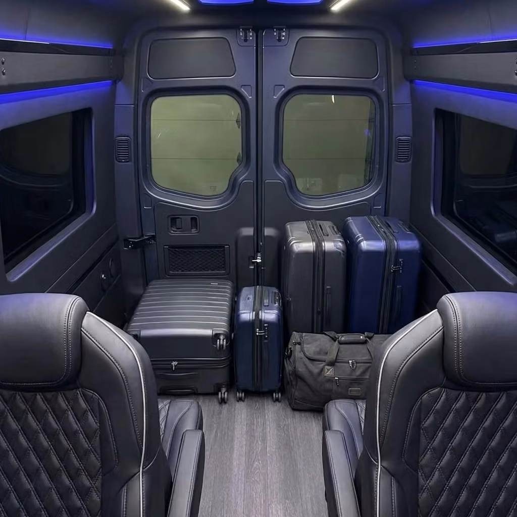 gary sprinter van rental with driver luggage area
